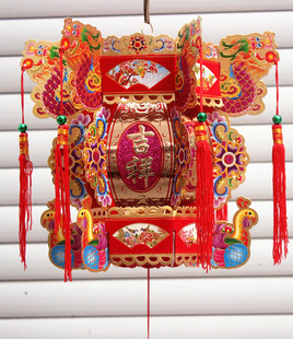 纸质六角仿古宫灯龙凤喜庆婚庆商场客厅走廊装饰春大红灯笼一对