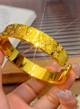 合金手镯 时尚【吉言碎碎冰手镯】孟加拉赤金北欧金锡金 里外一色