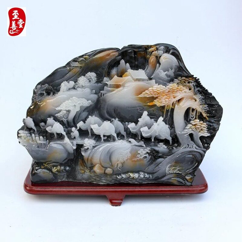 玉石丝绸之路摆件寿山石芙蓉石工艺品奇石原石石雕居家办公乔迁送