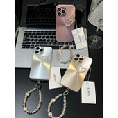 香槟金极光珍珠爱心适用苹果16手机壳新款 iphone17promax手提斜挎13套12防摔女15ProMax全包镜头14Plus韩版