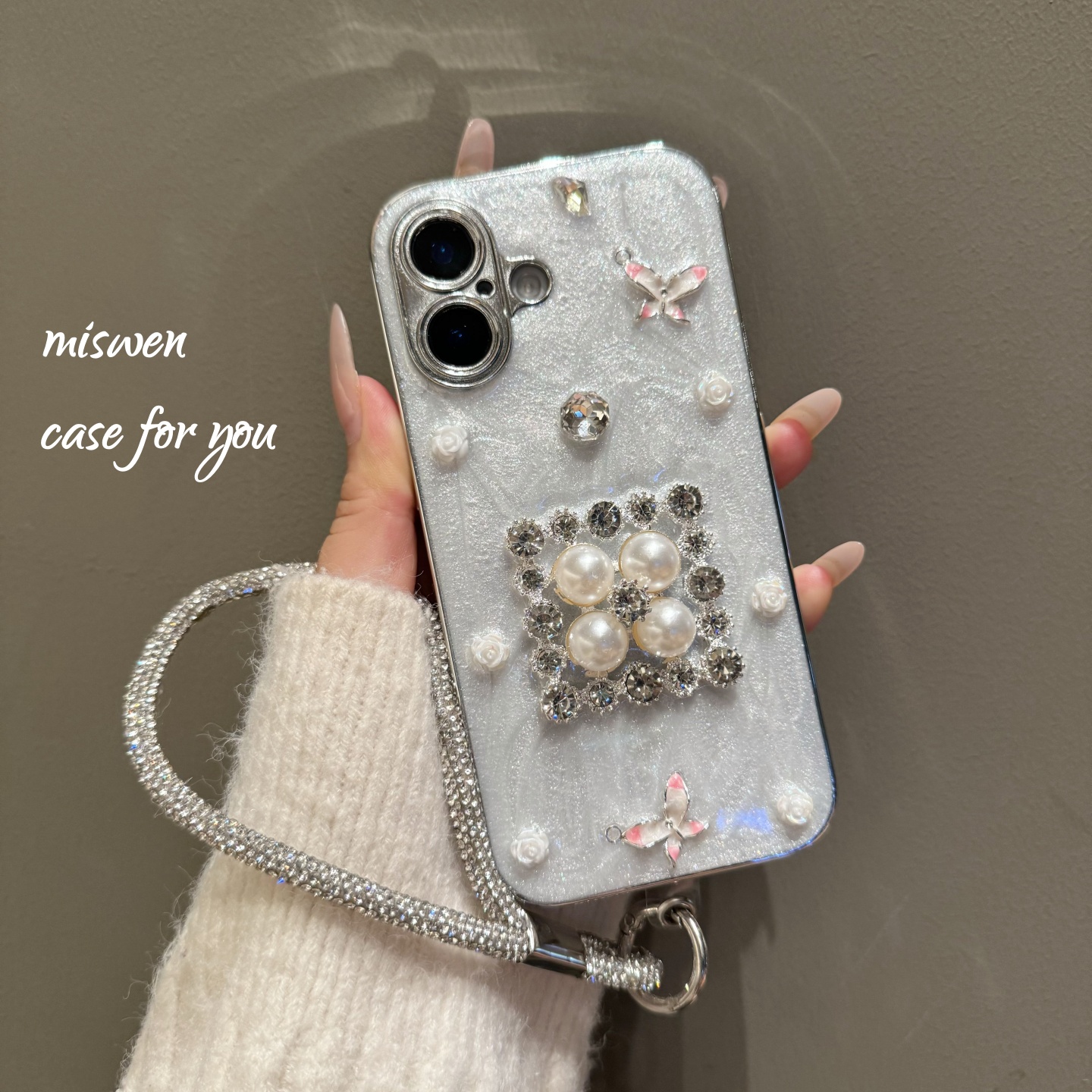 ins小众方形闪钻珍珠电镀滴胶壳适用16pro苹果16ProMax手机壳iPhone15全包13女款14ProMax保护套14plus苹果12