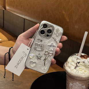 闪粉滴胶kt蝴蝶结适用iPhone16苹果17promax手机壳14女款 15promax高级感13全包防摔12保护套11冷淡风可爱韩版