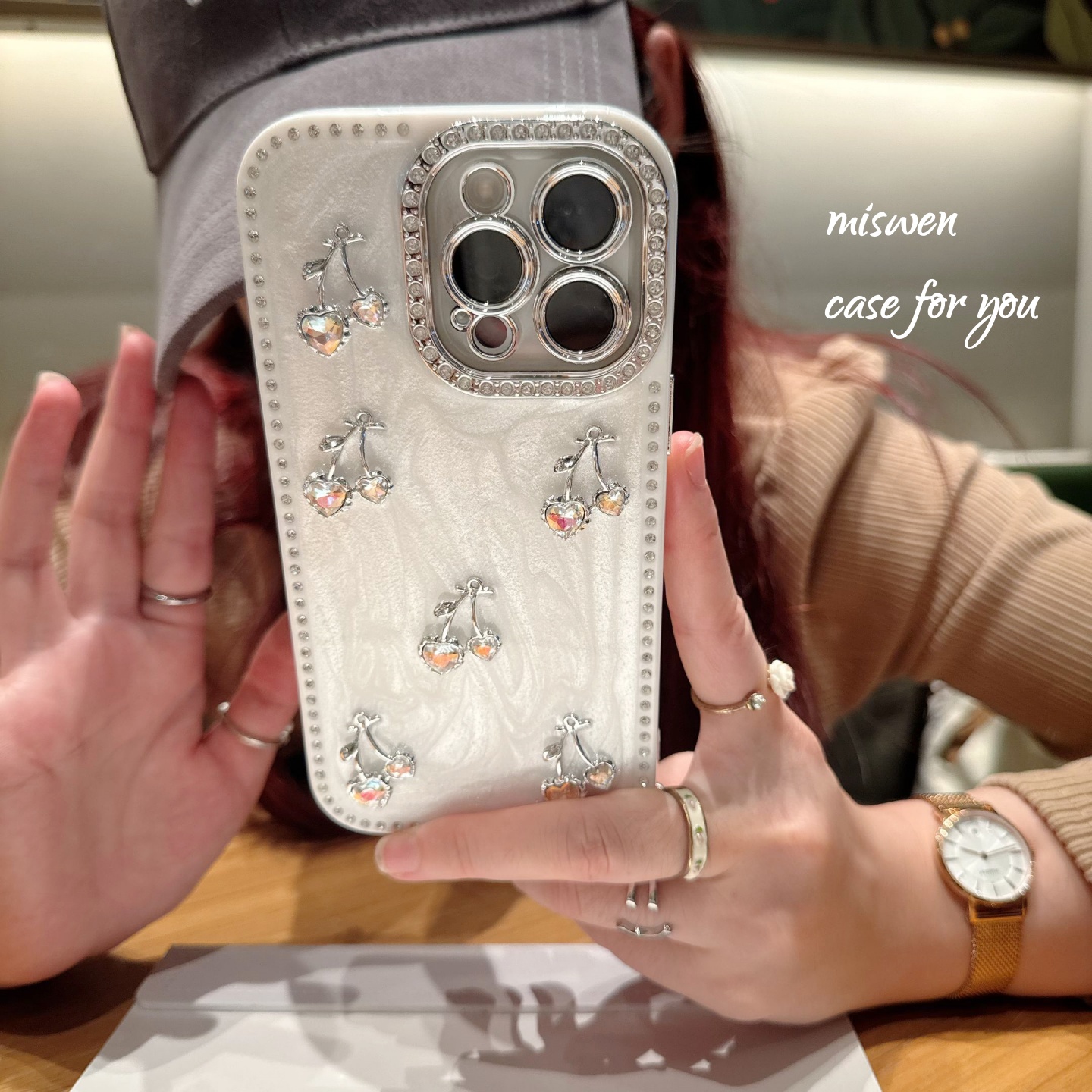 轻奢闪钻立体樱桃适用苹果16promax手机壳iphone15新款14promax带链条15pm女款13pro高级感新款简约小众Ins潮