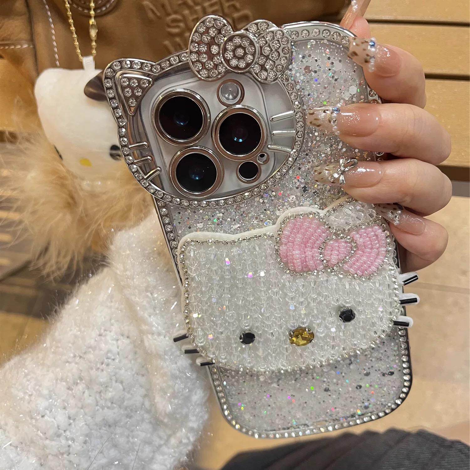 ins奢华水钻猫咪适用苹果15手机壳iphone17promax新款16pm可爱闪粉女生款13promax高级14pro苹果12冷淡风11硬