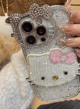 ins奢华水钻猫咪适用苹果15手机壳iphone17promax新款16pm可爱闪粉女生款13promax高级14pro苹果12冷淡风11硬