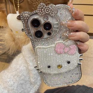ins奢华水钻猫咪适用苹果15手机壳iphone17promax新款 13promax高级14pro苹果12冷淡风11硬 16pm可爱闪粉女生款