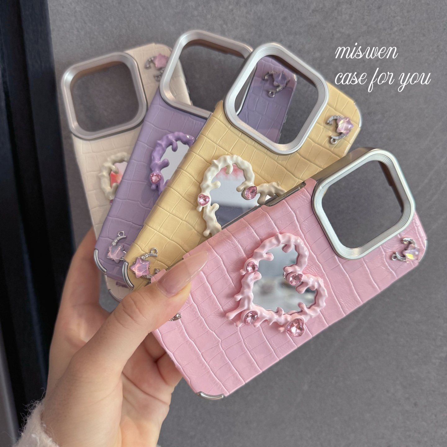 ins马卡龙立体滴胶闪钻爱心镜面适用苹果16手机壳iPhone17promax女款15Pro全包13皮质14奢华14Pro小众12p女11