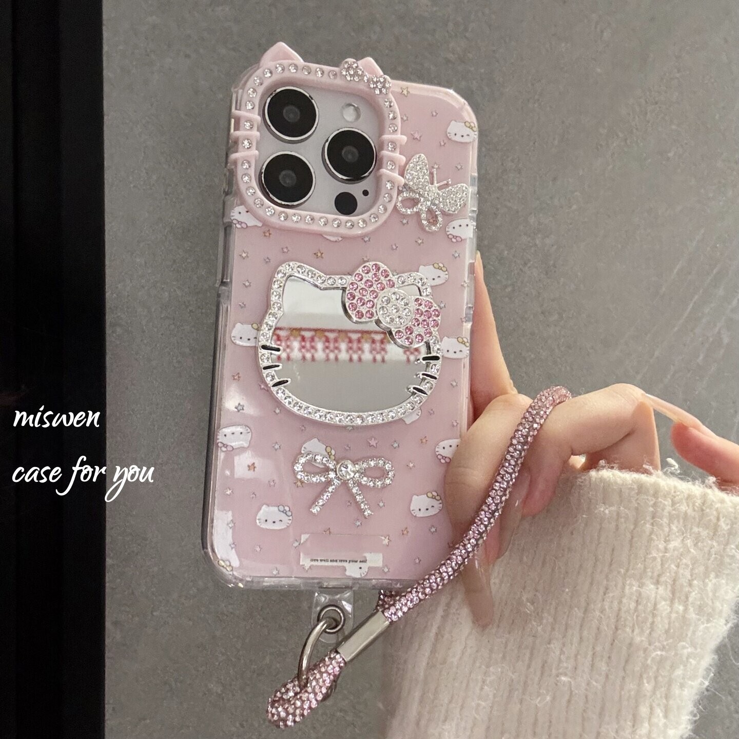 超可爱猫咪镜子新款网红爆款适用iphone17promax手机壳16p苹果15pro点钻猫耳镜框14独特13女款12高级11潮流感