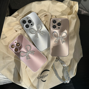ins溫柔氣質(zhì)閃鉆蝴蝶結(jié)適用11pm蘋果16ProMax手機(jī)殼iPhone13全包16plus女生款 12簡約14Plus防摔15promax韓版