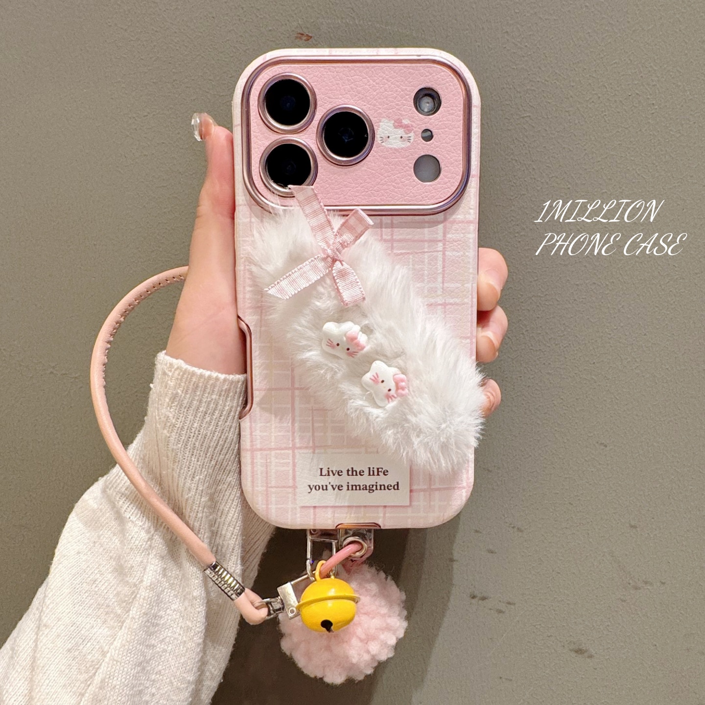 ins风可爱卡通毛毡hellokitty适用苹果iPhone17promax手机壳15女款带挂绳16pro超火小众14网红爆款13不撞壳潮