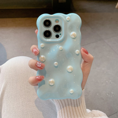 适用iPhone16ProMax不规则珍珠12手机壳15蓝色17promax苹果14plus气质女款13pm高级感简约保护套ins日韩温柔
