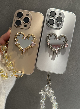 高级滴胶冷淡风镜子ins适用iPhone17ProMax苹果15plus手机壳16promax可爱13pro个性14女款12防摔挂链11网红银