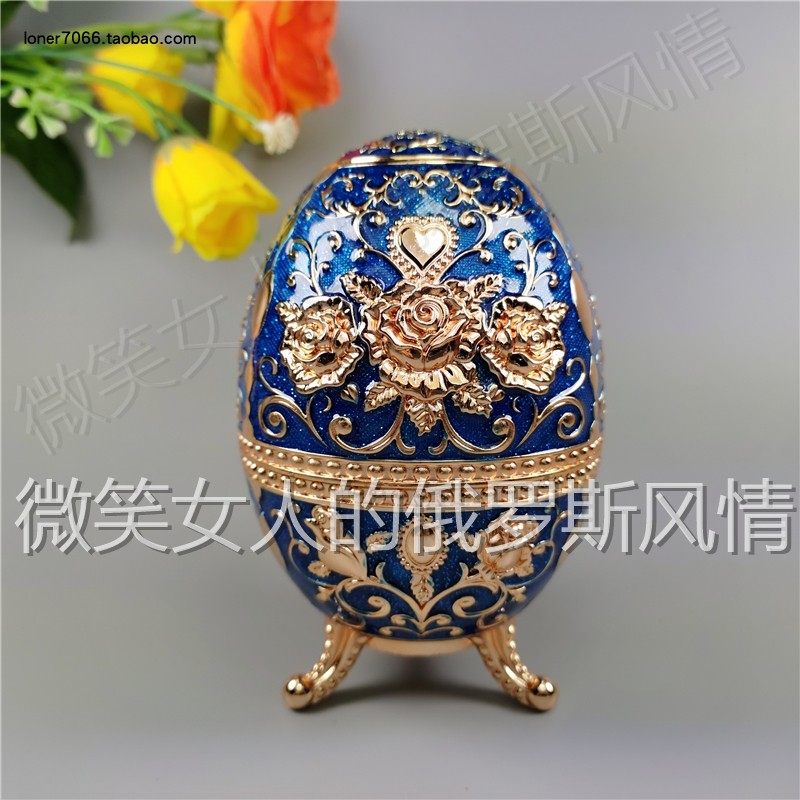 俄罗斯R5锡金属牙签筒三脚蛋形玫瑰金边藏蓝色玫瑰花底部做开瓶器,收纳整理,牙签筒,淘宝优惠券,粉丝福利购,淘宝优惠卷