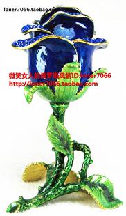 特价俄罗斯R5锡金属首饰盒玫瑰花枝金蓝色妖姬镶钻份量沉装饰摆件