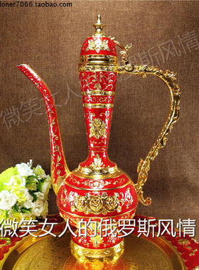 特价Z4-0俄罗斯锡金属酒壶特大号金边红色金玫瑰容量1斤半750毫升