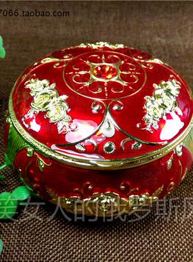 RW特价俄罗斯银锡金属烟灰缸收纳翻盖圆形金红色金玫瑰花欧式厚重