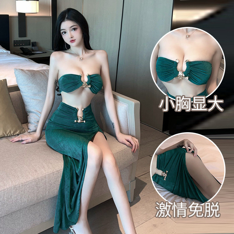 性感抹胸诱惑紧身高开叉包臀长裙睡裙