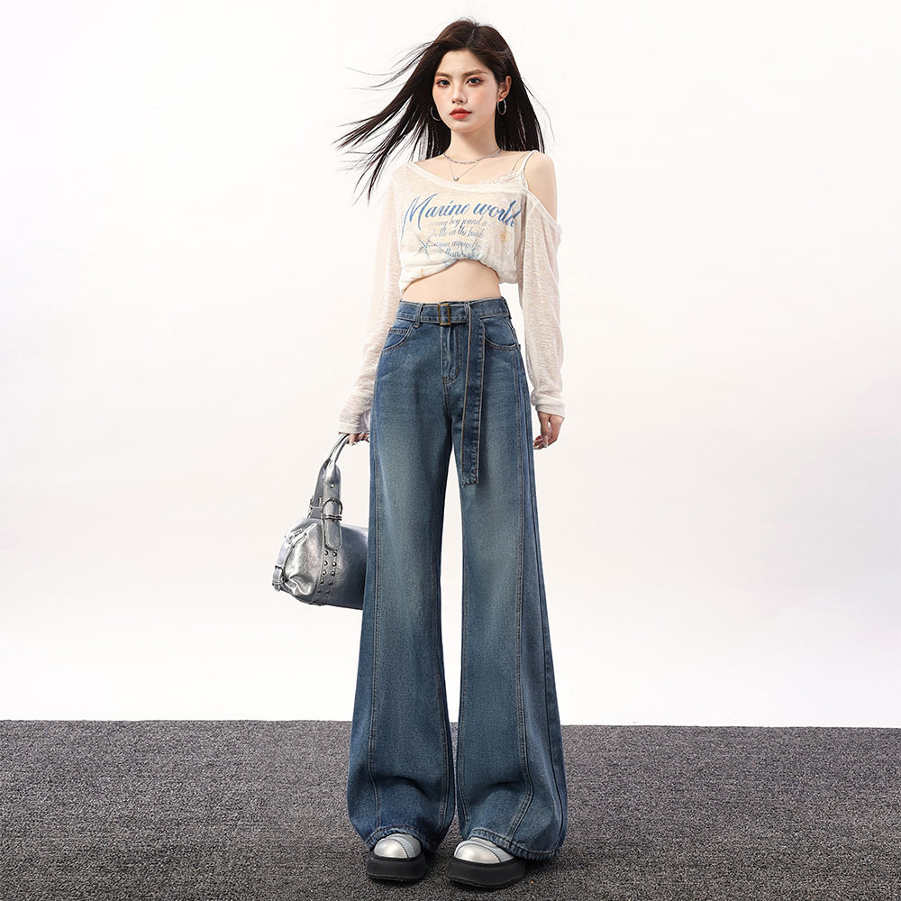 阔腿牛仔裤女2026年新款春秋高腰显瘦宽松小个子春季窄版直筒裤子