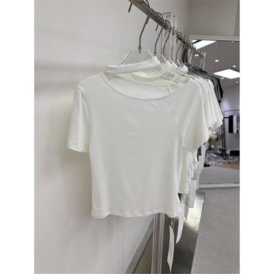韩系斜肩短袖T恤女夏季设