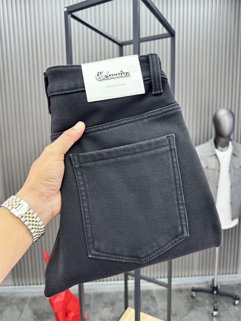 SVIP FLEECE AND THICKENING AUTUMN AND WINTER FASHION COMFORT WARMTH FIT SLIM FIT SMALL STRAIGHT LEG CASUAL BLACK JEANS MEN