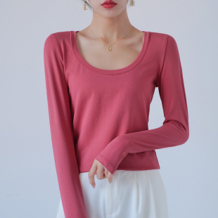 女春秋内搭紧身秋衣减龄显瘦时髦洋气上衣超 打底衫 树梅红修身 长袖