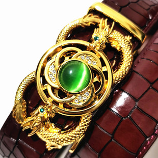 带休闲青年鳄鱼纹皮带 头层牛皮自动扣裤 龙时来运转男士 真皮腰带