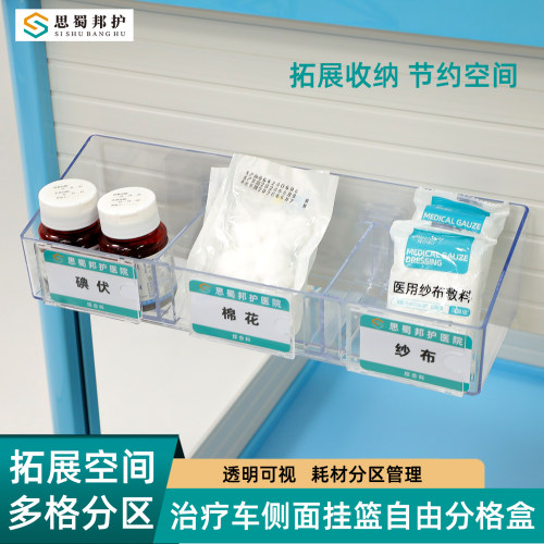 思蜀邦护治疗车侧边挂篮医用分格收纳盒透明文件筐医院6S管理盒