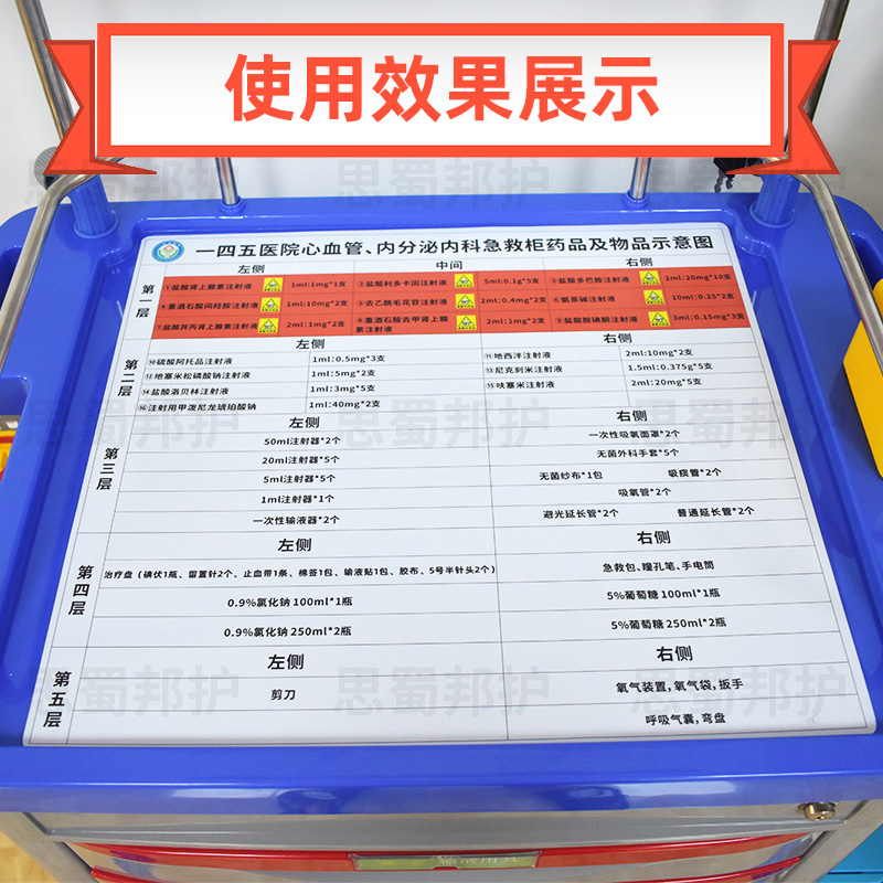 抢救车示意图急救车物品摆放平面物品一览表医院6S管理高危药品柜