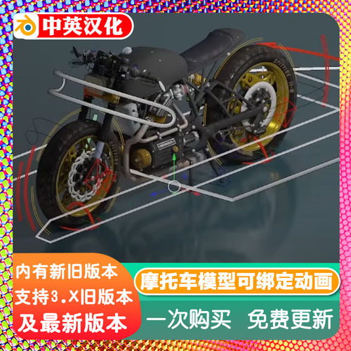 Blender素材源文件 摩托车模型绑定动画复古游戏资产honda cx650