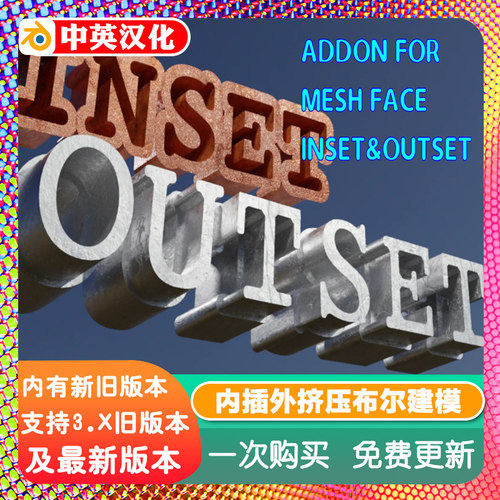 Blender插件 Inset Outset 0.2 内插外挤压2D布尔切割建模倒角