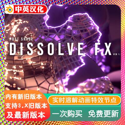 Blender材质 Postshade Dissolve Fx 实时溶解动画特效后期节点