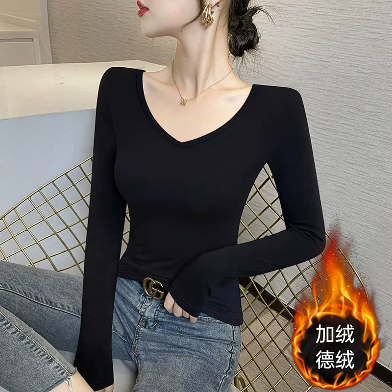 加厚黑色打底衫女内搭秋冬无痕发热保暖内衣洋气修身低领加绒上衣