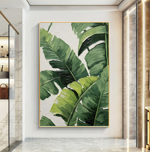 侘寂风玄关挂画绿植走廊过道装饰画大叶有成客厅寓意好壁画落地画