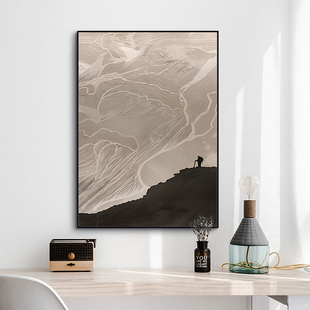 莫兰迪抽象装饰画奶油风客厅挂画原木风极简艺术高级感玄关画壁画