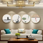 1370新中式 饰画禅意入户走廊挂画圆形四联茶室书房客厅墙画 玄关装