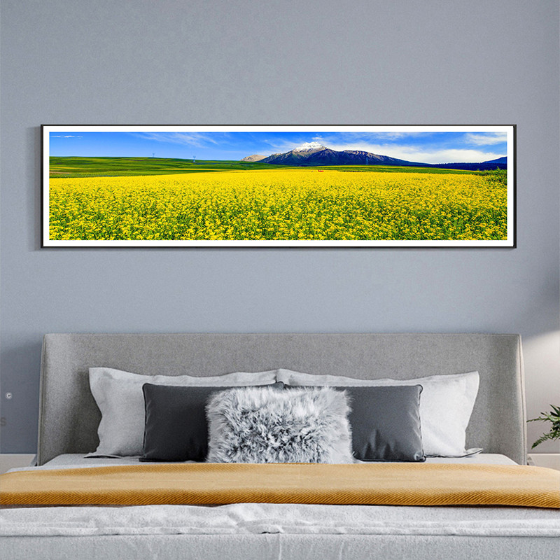 现代简约油菜花横幅房间沙发背景墙装饰画卧室床头挂画餐厅风景画图片