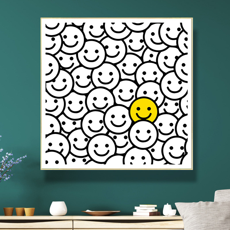 笑脸文艺黄色emoji表情客厅墙正方形装饰画ins风可爱餐厅挂画