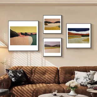 绿色日系原木风小极简风景装饰画北欧客厅餐厅挂画卧室治愈系壁画