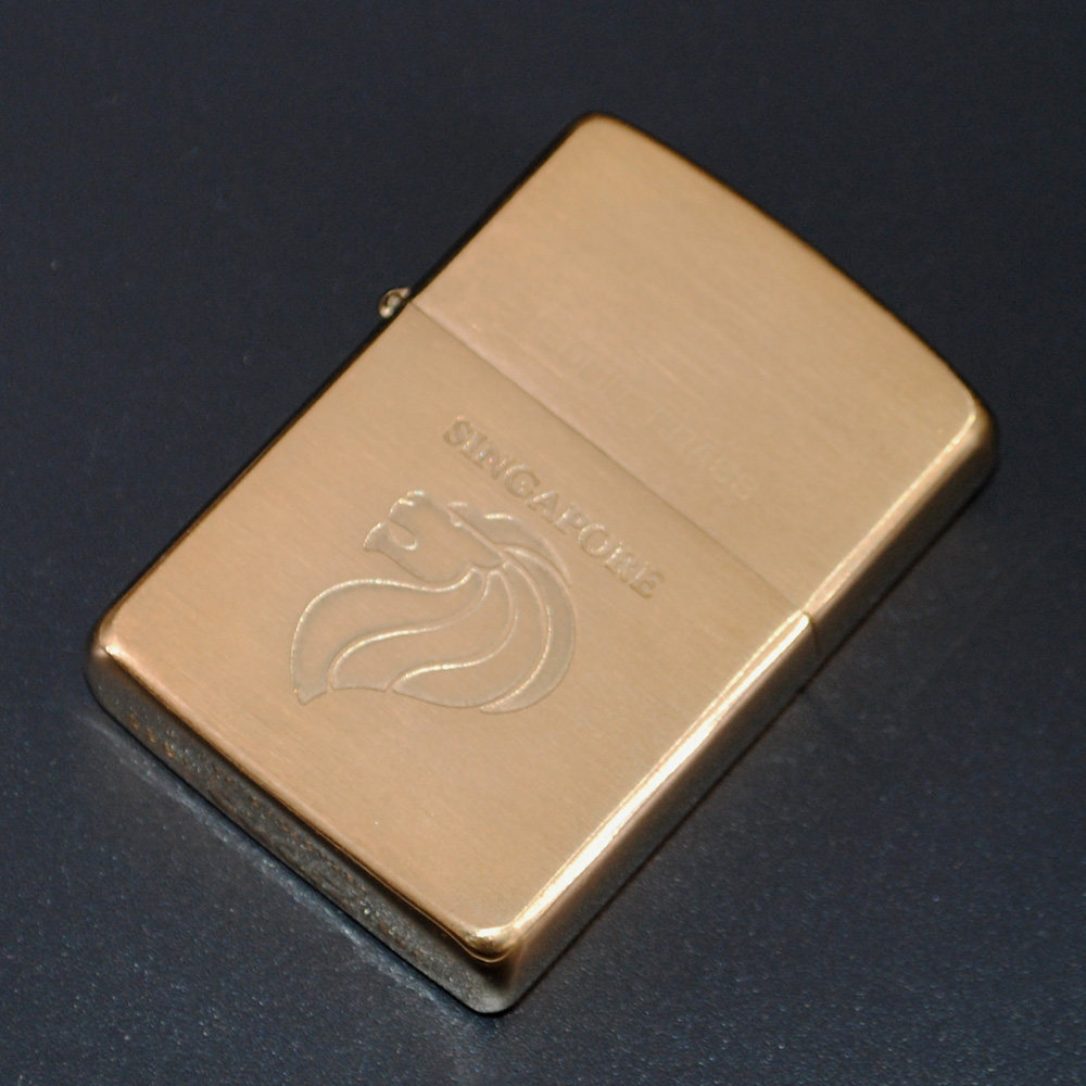 原装正品Zippo打火机-老机收藏-1989年纯铜纪念底新加坡鱼尾狮
