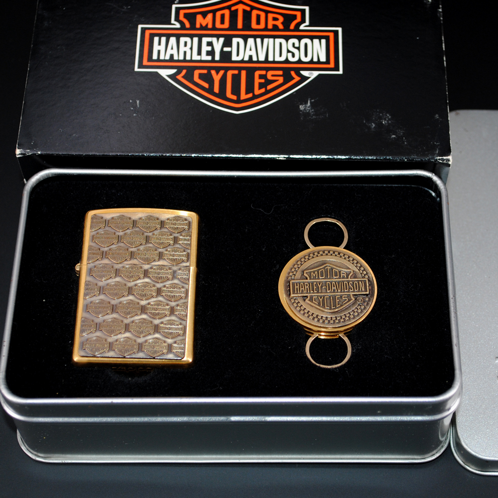 原装正品Zippo打火机-绝版收藏-1999年纯铜哈雷多盾礼盒套装