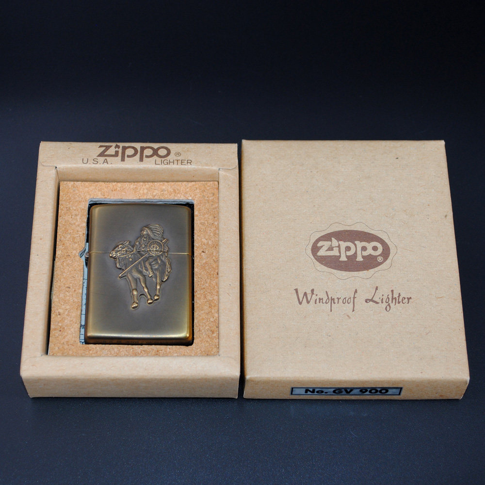 原装正品Zippo打火机-绝版收藏-1992年纪念底印第安战士熏铜