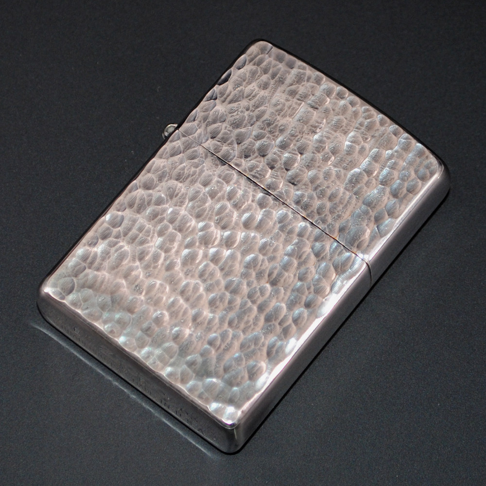 原装正品Zippo打火机-收藏-2003年熏银锤目纹双面陨石坑