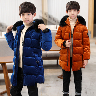 中大童棉袄洋气潮 外套新款 金丝绒棉衣男童加厚羽绒棉服冬装 中长款