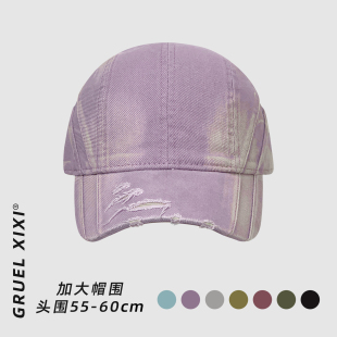 2026新款 大头围水洗牛仔破洞棒球帽女春复古加深防晒鸭舌帽子 美式