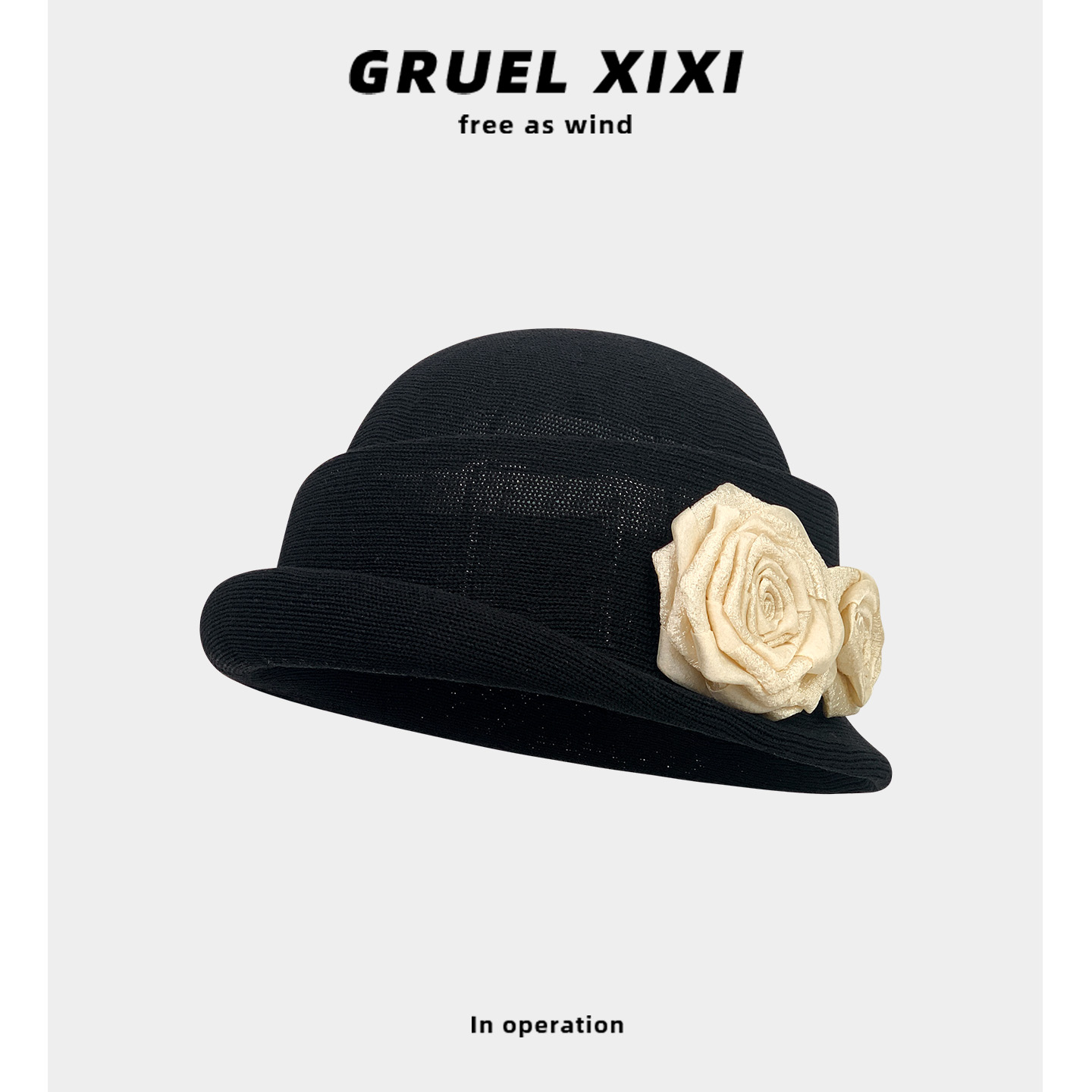 赫本风山茶花卷边亚麻贝雷帽