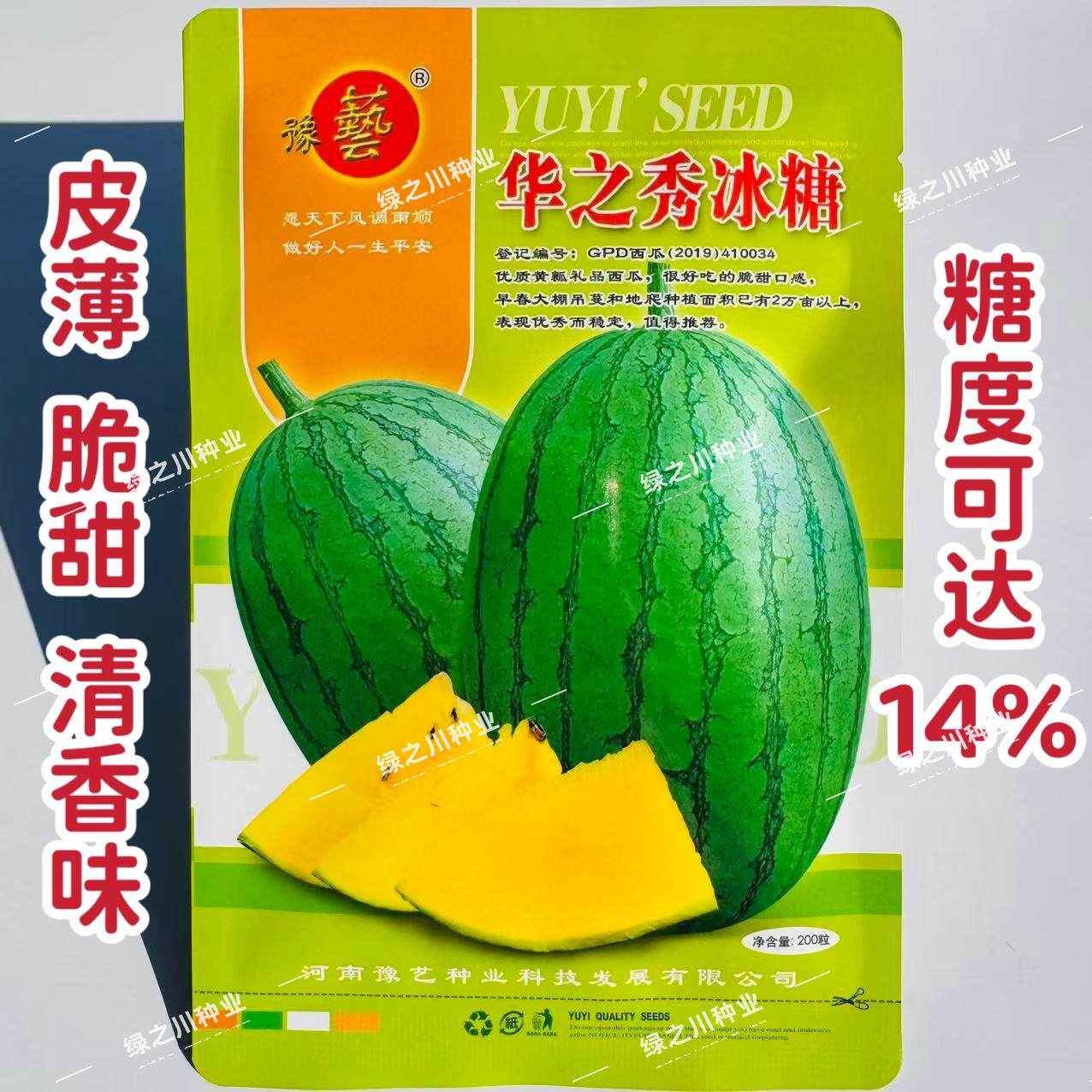 华之秀冰糖黄瓤西瓜种子椭圆形花皮黄肉礼品西瓜种籽脆甜清香