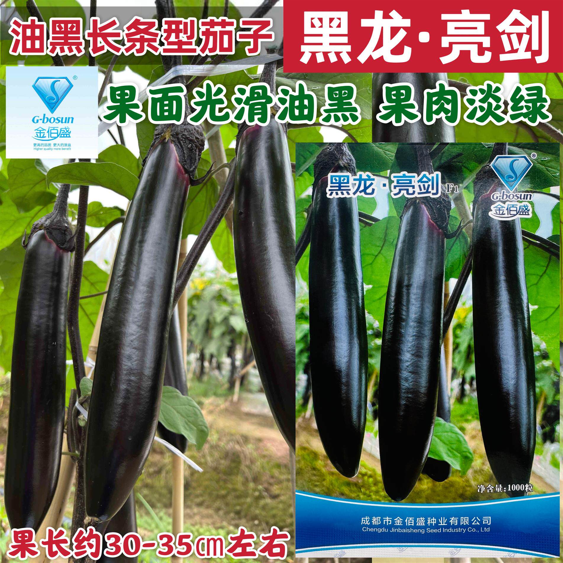 黑龙亮剑茄子种子杂交大龙茄子高产抗病亮丽油黑长茄子种子肉淡绿
