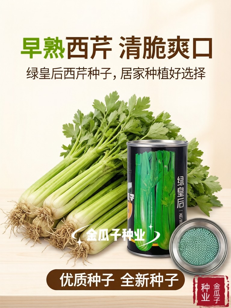 璐通绿皇后丸粒化西芹种子叶柄黄绿光亮纤维少耐低温耐抽薹春秋播
