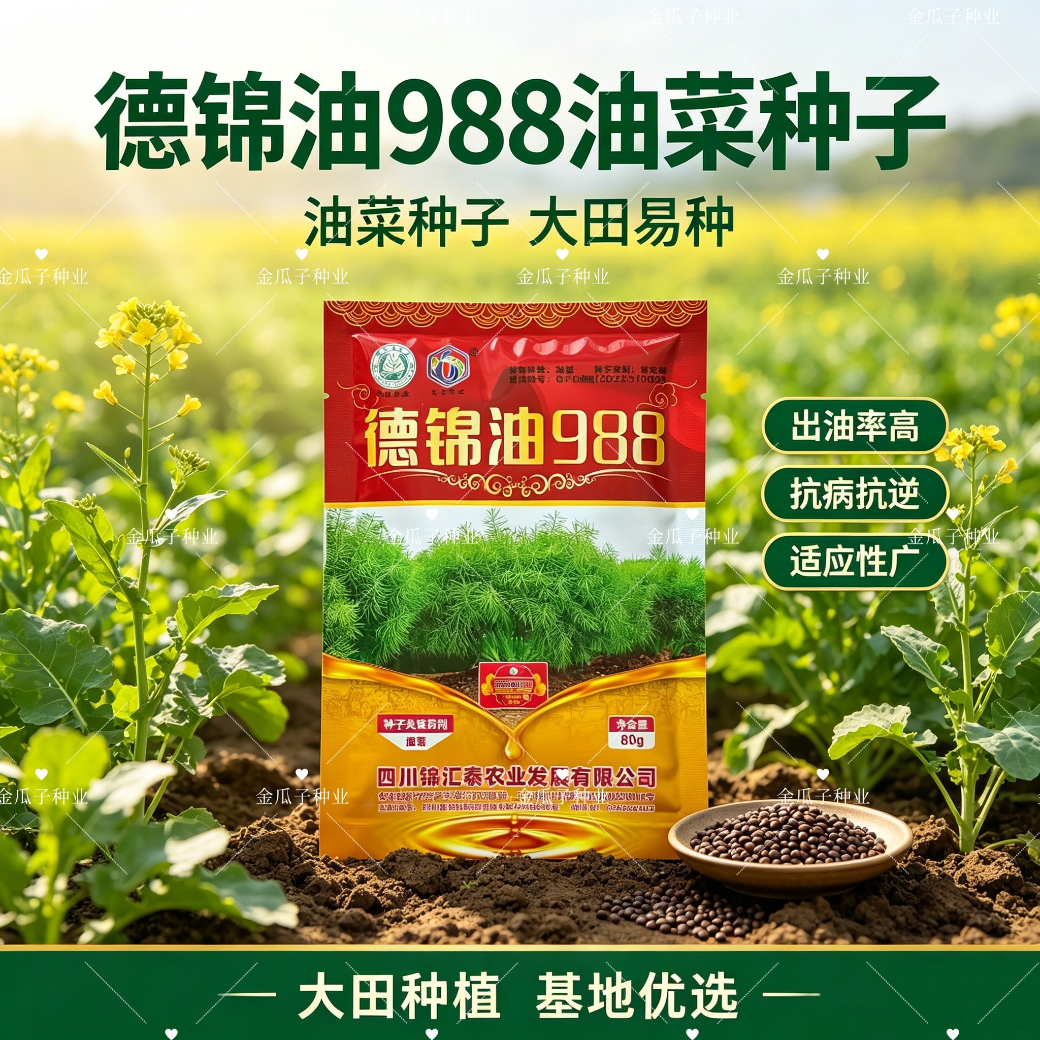 德锦油988油菜种子杂交甘蓝型食用油菜种籽秋播大油菜抗寒含油高