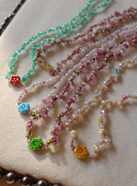 扑扑制物•孤品原创设计唯美复古花花手工编织项链小众